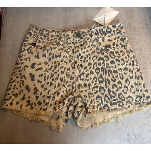 Women's Kancan Jean Shorts M Beige Black Leopard Print